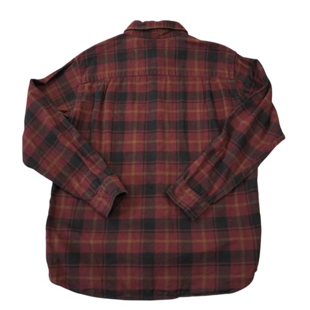 Uniqlo Men's Large Flannel Plaid‎ Button Down Shirt Burgundy Black Brown Casual - Picture 5 of 5